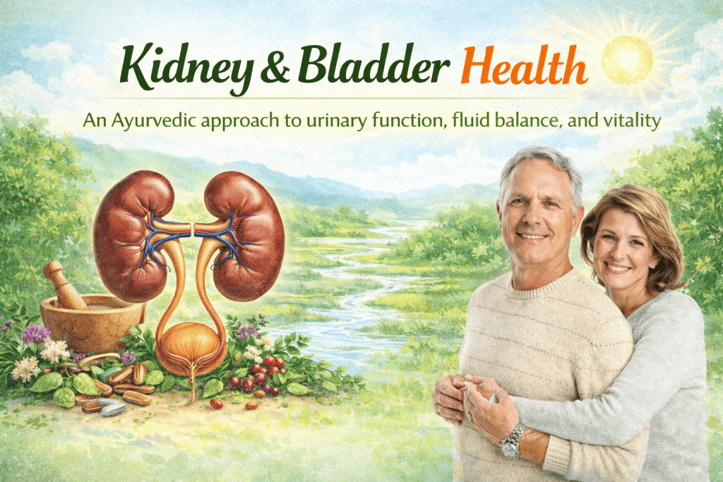 Smiling elderly couple with kidneys and herbs in a natural setting for kidney health.