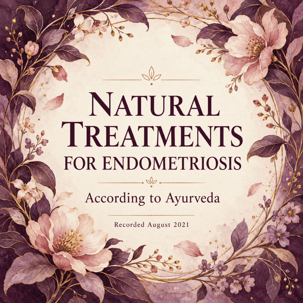 Book cover on natural Ayurvedic treatments for endometriosis with floral design.