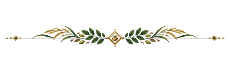 Decorative Ayurvedic rice, leaves, and spice divider