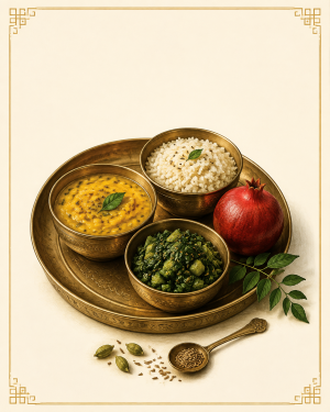 Personalized Ayurvedic meal served on a traditional brass platter