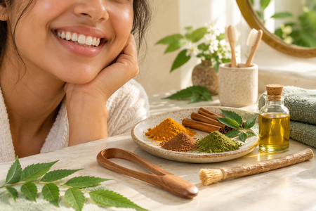 Healthy teeth and gums with natural Ayurvedic oral-care ingredients