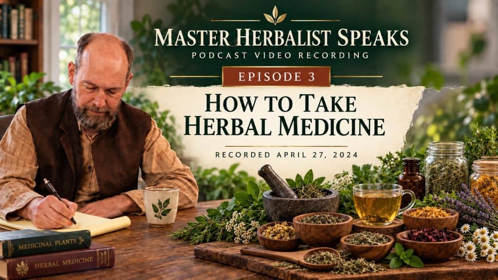 Khabir Southwick with herbs and Ayurvedic products for herbal medicine.