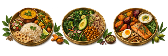 Three different personalized Ayurvedic meal-plan examples